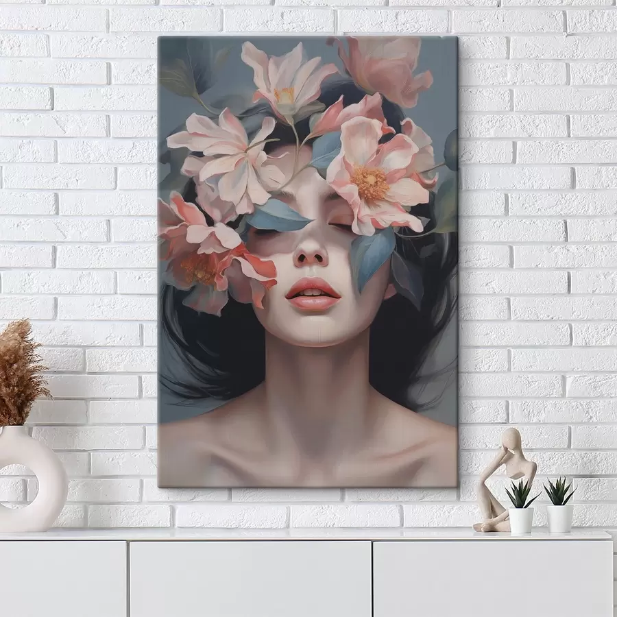  Peintures Portrait féminin abstrait avec des fleurs s47488