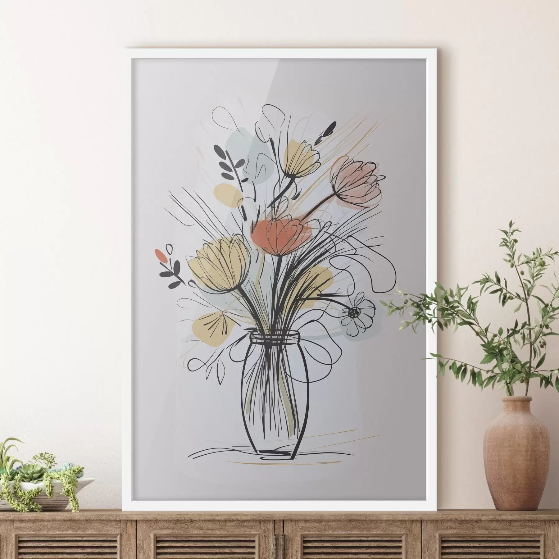 Papier peint photo Fleurs dans un vase imitation d'un dessin f47494