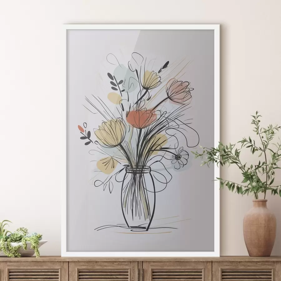 Papier peint photo Fleurs dans un vase imitation d'un dessin f47494