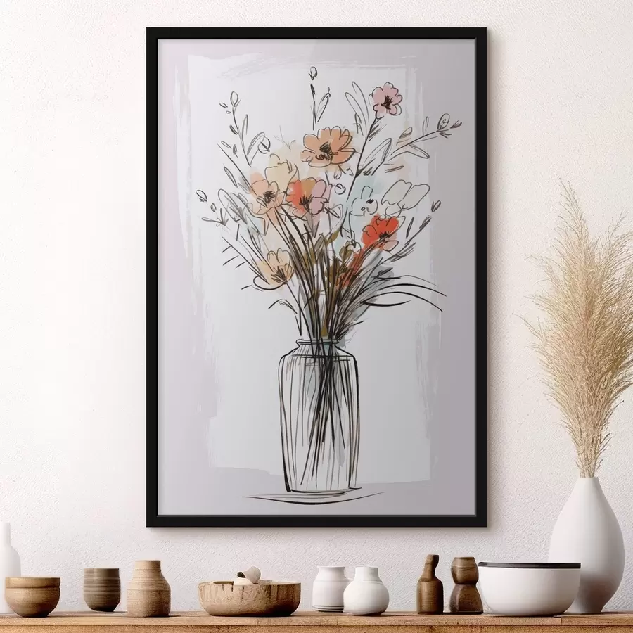 Papier peint photo Fleurs dans un vase imitation d'un dessin f47495