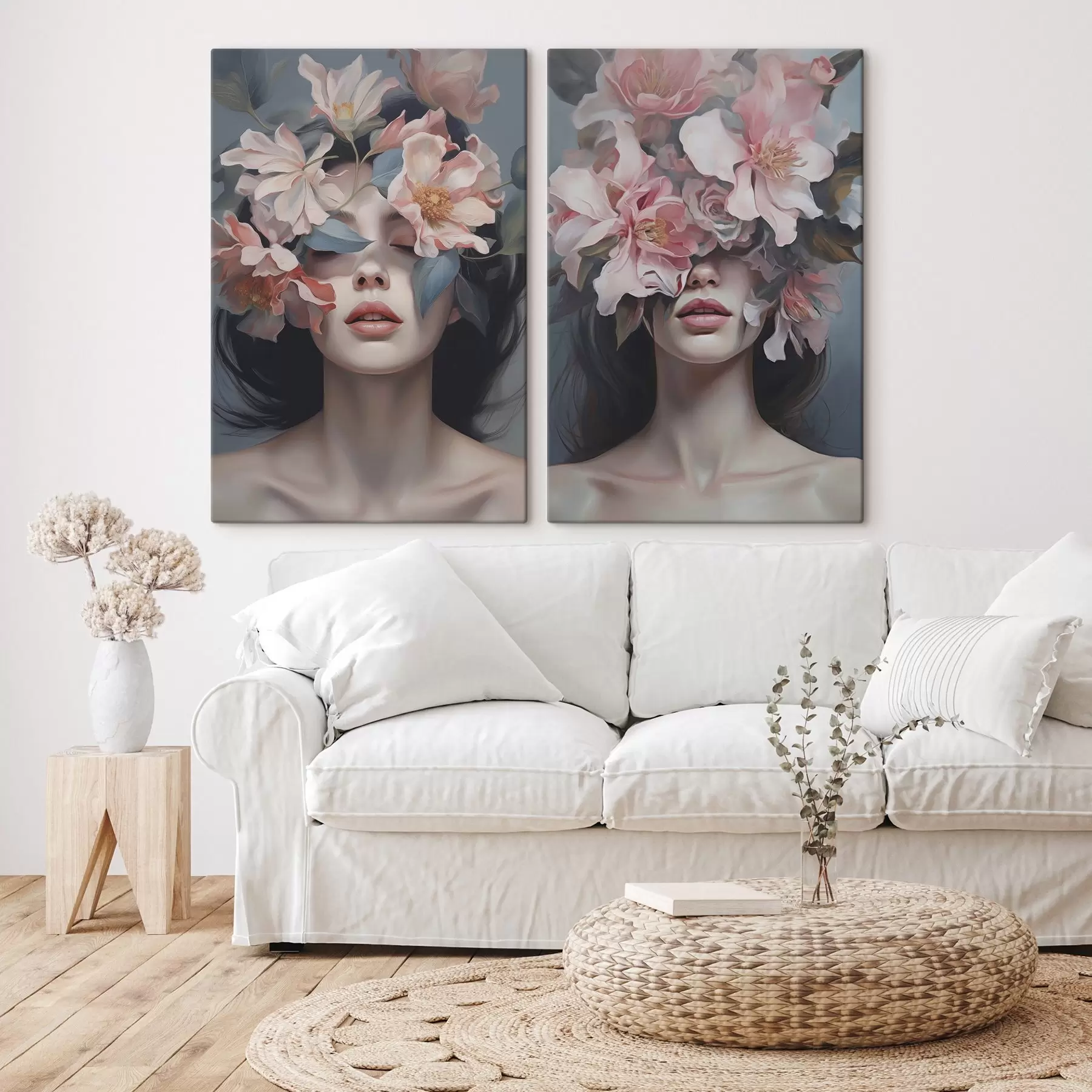  Peintures Portrait féminin abstrait avec des fleurs m01221