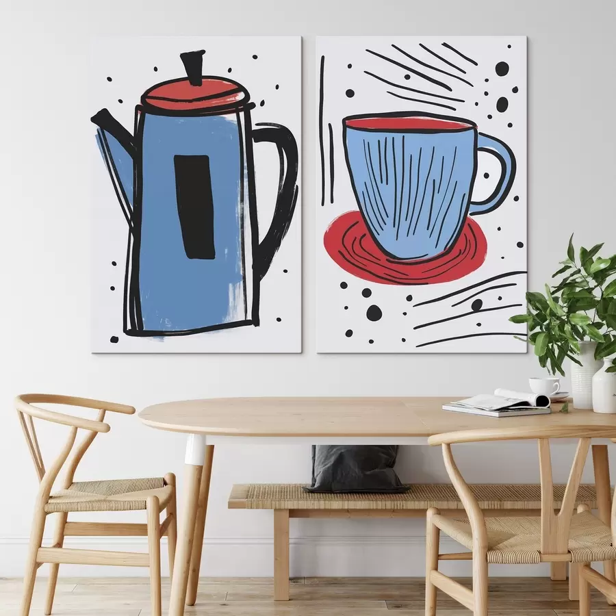  Peintures Cafetière et tasse imitant un dessin primitif m01225