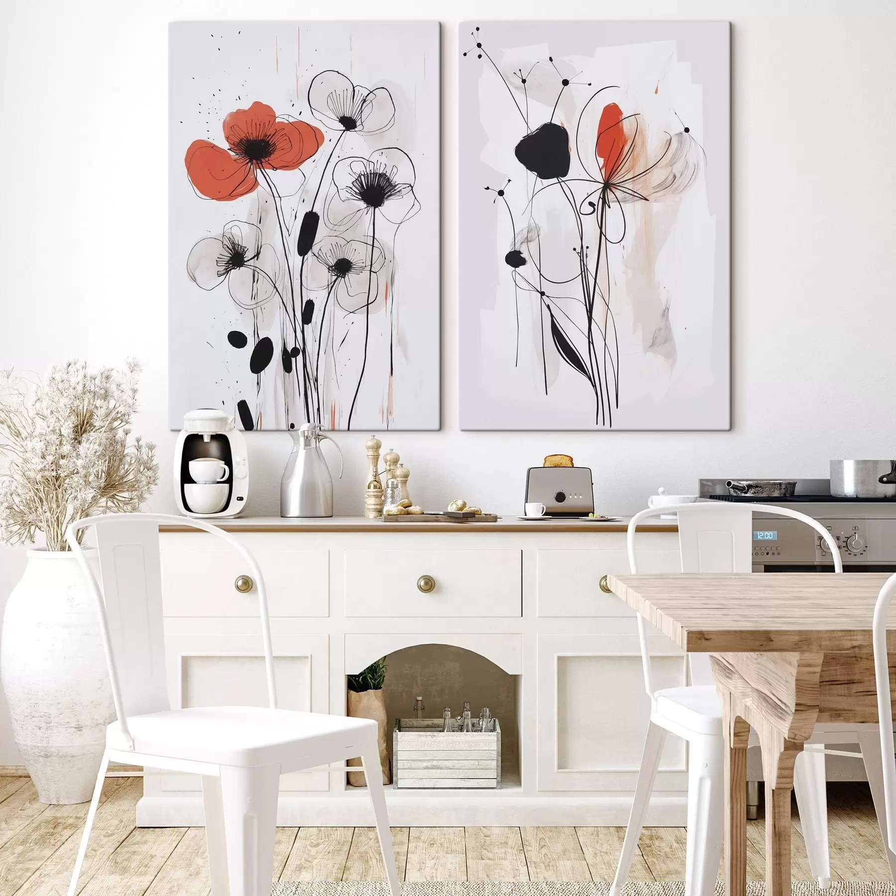  Schilderijen Abstracte bloemen imitatie van een tekening m01227