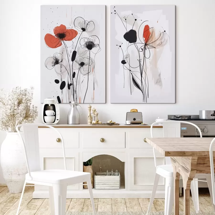  Peintures Fleurs abstraites imitant un dessin m01227