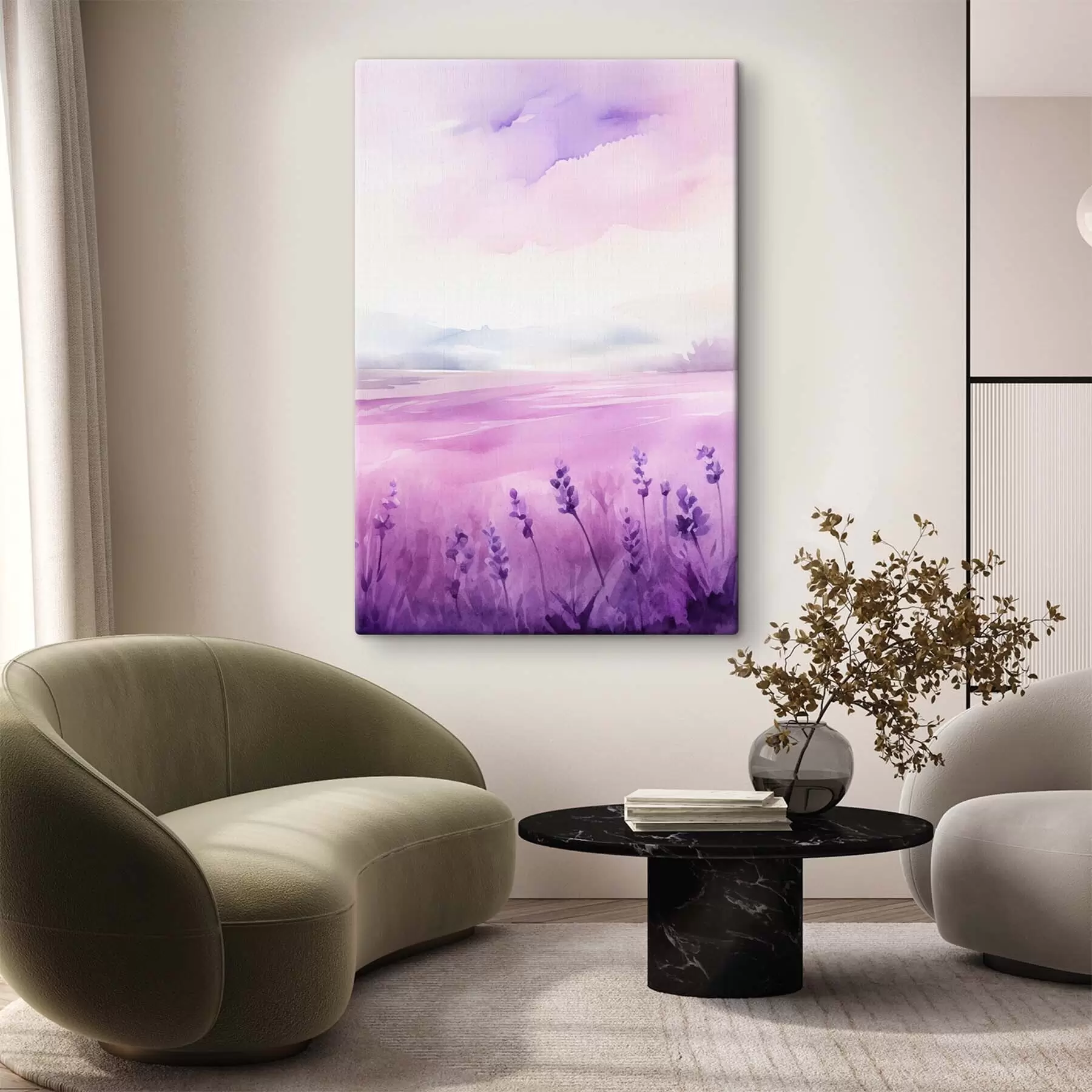  Schilderijen Lavendelveld, imitatie-aquarel s47109