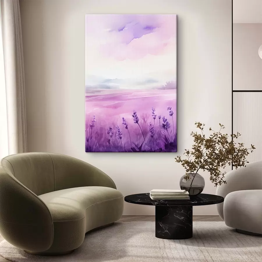  Peintures Champ de lavande, imitation aquarelle s47109