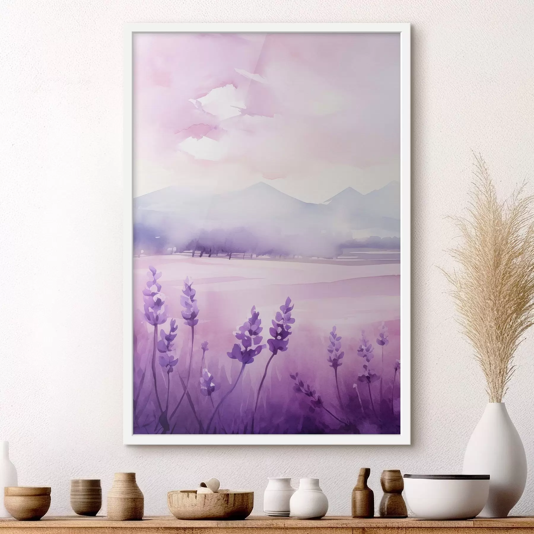 Fotobehang Lavendelbloemen, imitatie-aquarel f47108