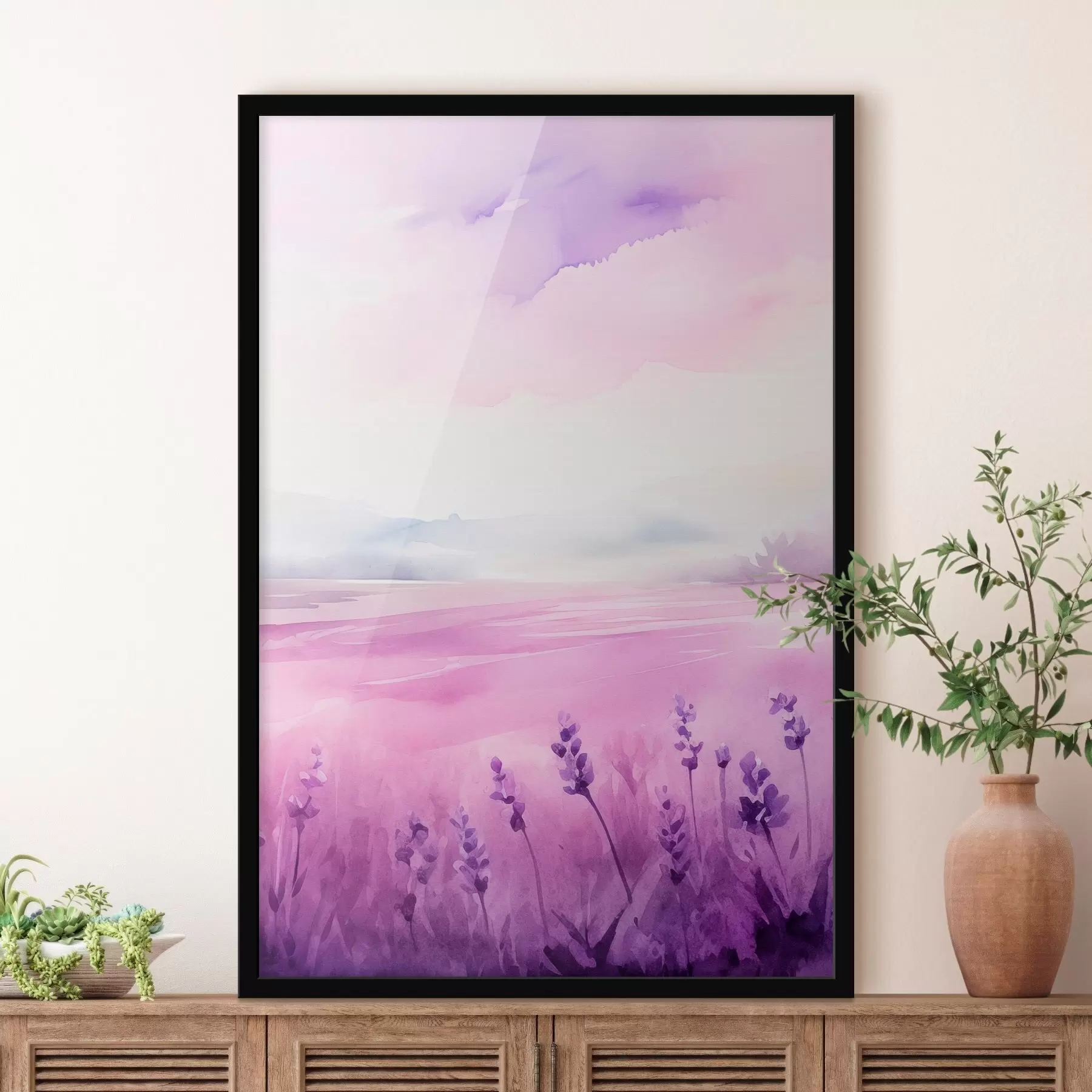 Fotobehang Lavendelveld, imitatie-aquarel f47109