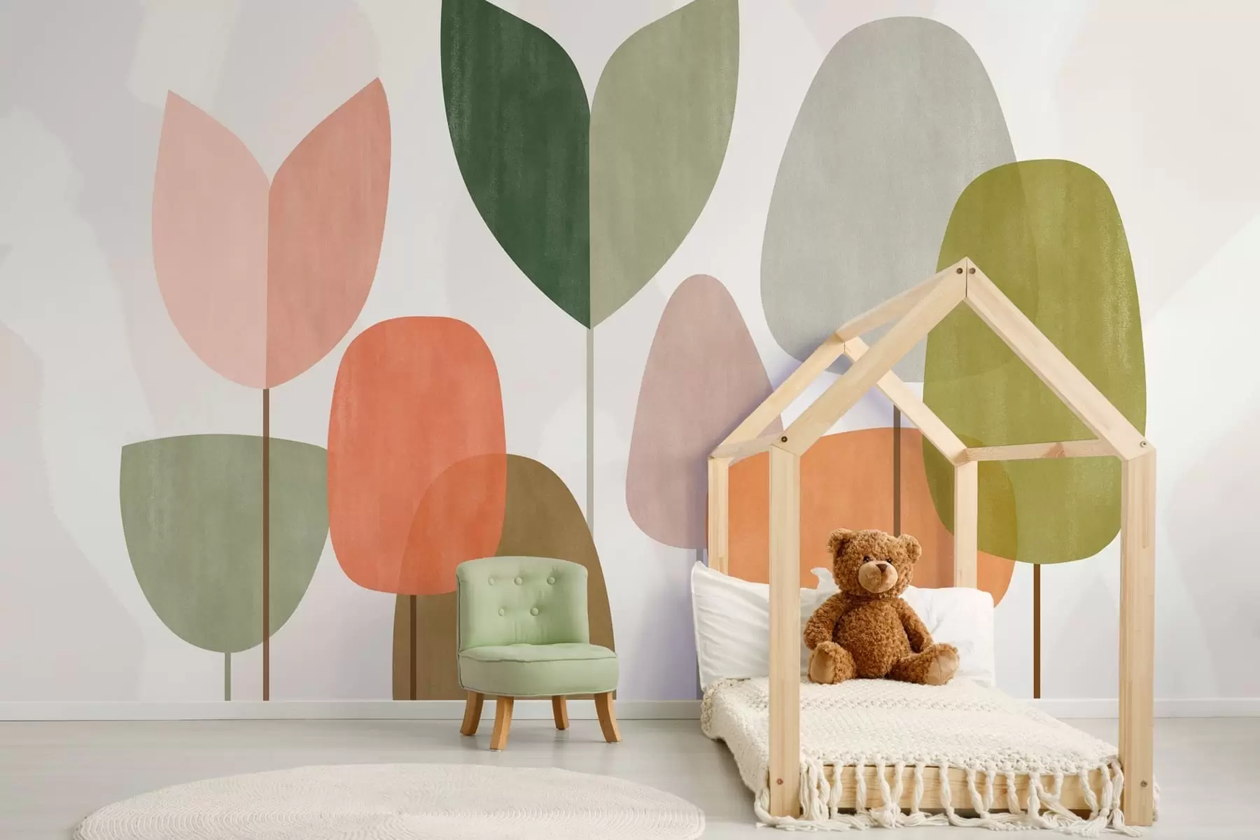 Papier peint photo arbres abstraits dans un style naïf w05059