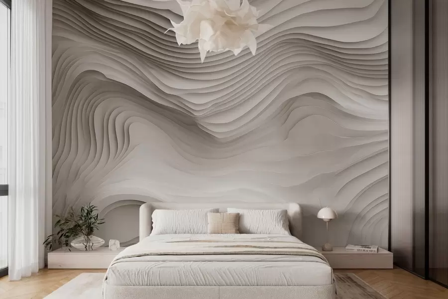 Fotobehang imitatie van volumineuze getrapte reliëfs in beigetinten w05061v1