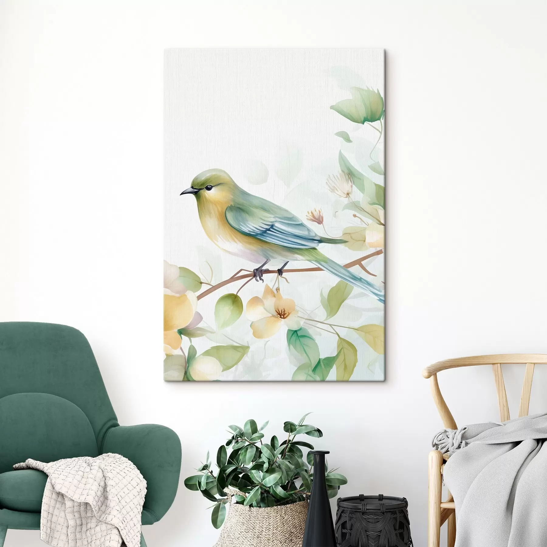  Peintures Mésange sur une branche, imitation aquarelle s46892