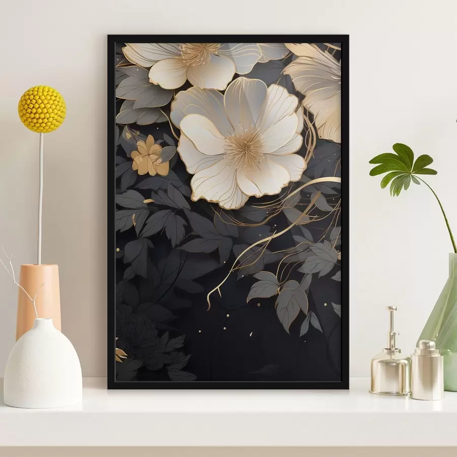 Papier peint photo Fleurs abstraites sur fond sombre f46886
