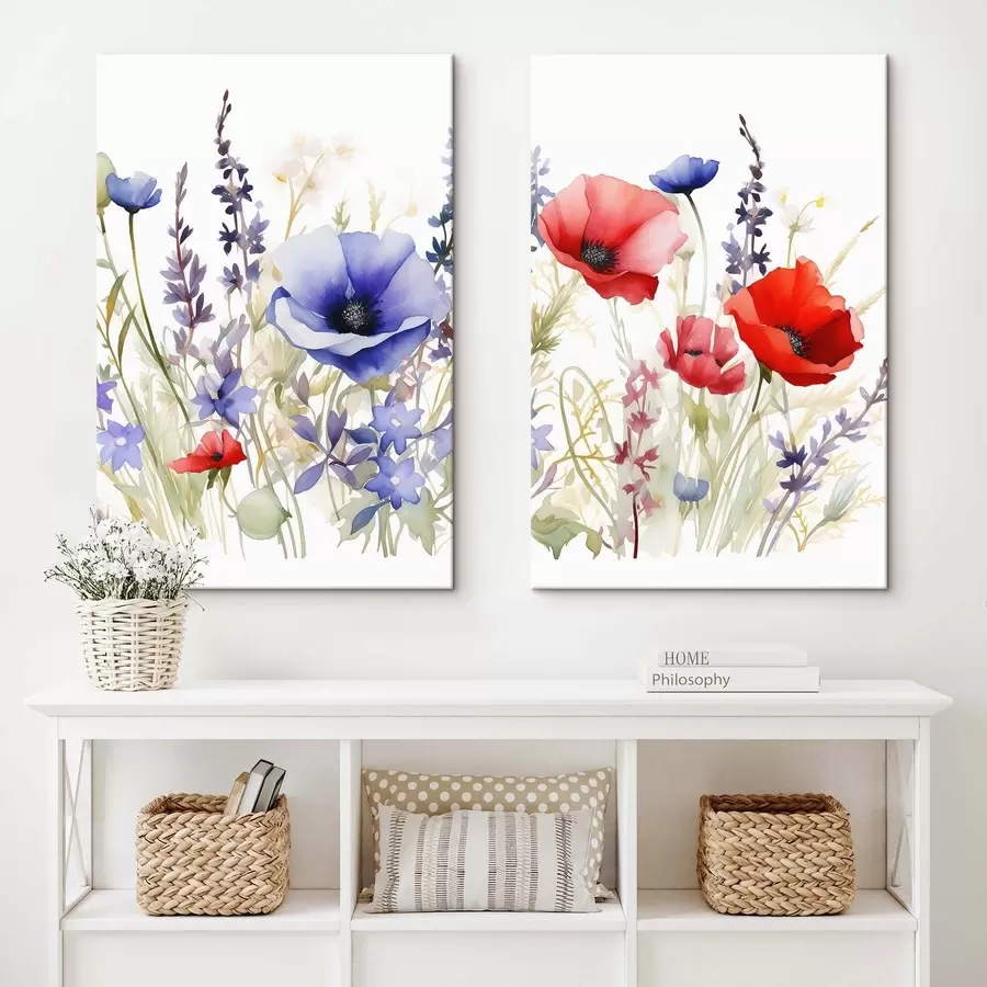  Peintures Coquelicots dans un champ, effet aquarelle m01067