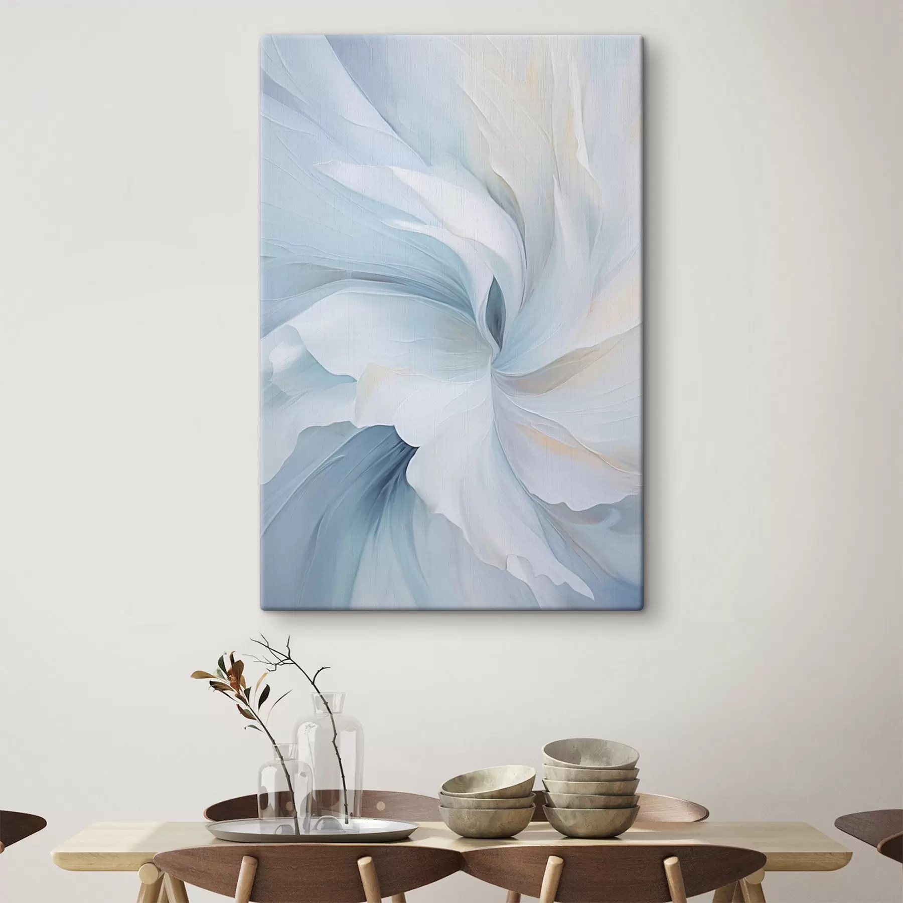  Schilderijen Abstracte, delicate, doorschijnende bloemblaadjes die naar binnen wervelen met zachte verlichting en een schilderachtige textuur. s47437