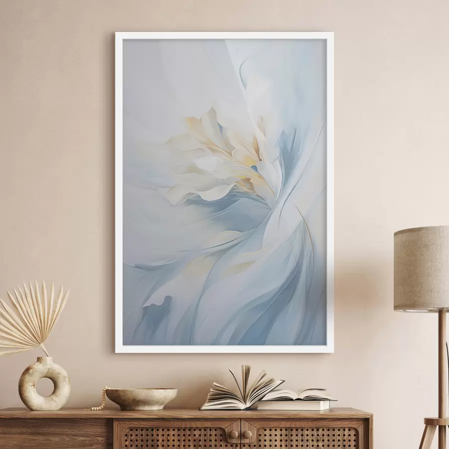 Papier peint photo Résumé : pétales délicats et translucides tourbillonnant vers l'intérieur, avec un éclairage doux et une texture picturale. f47436