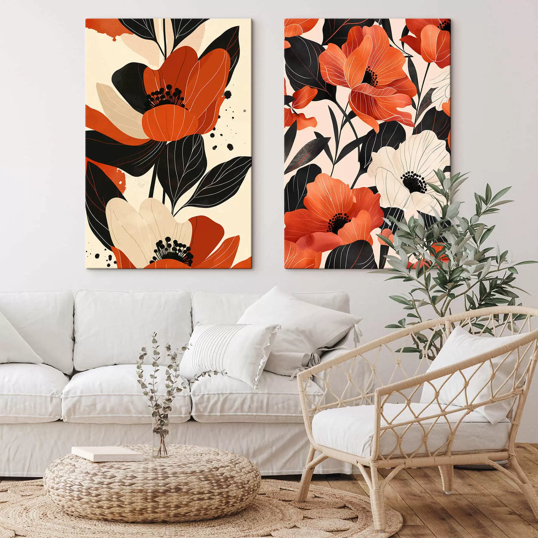  Schilderijen Bloemstuk in warme tinten m01228