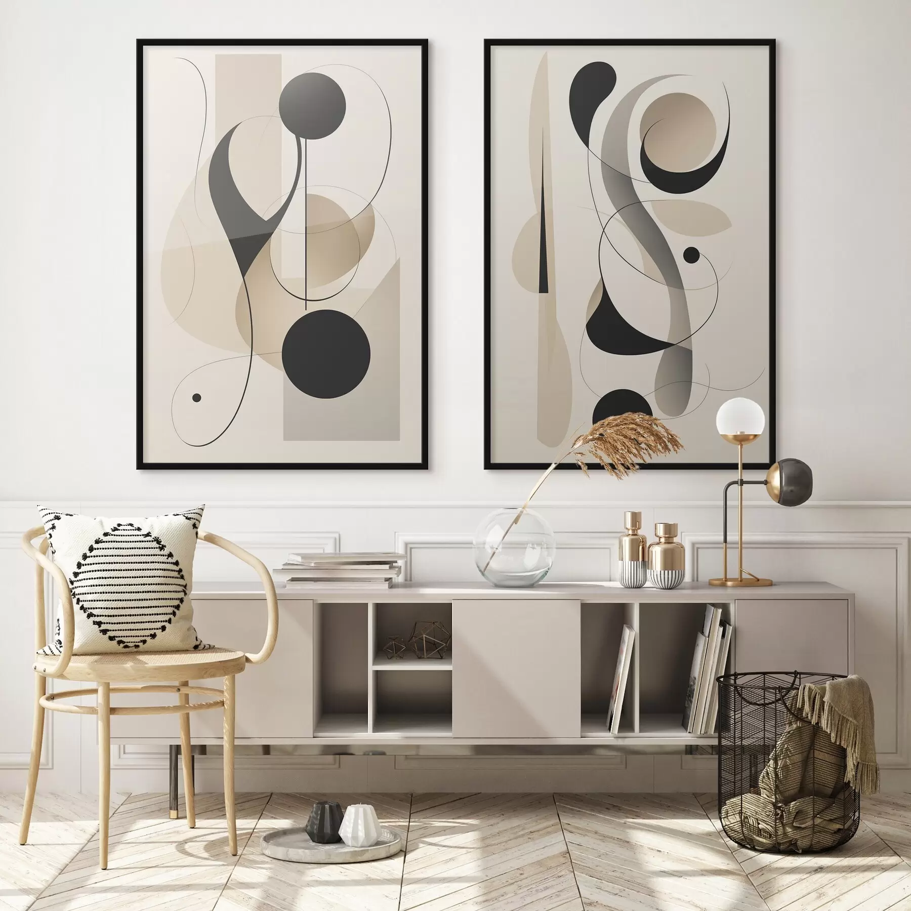 Fotobehang Abstracte compositie met rondingen en vormen d00538