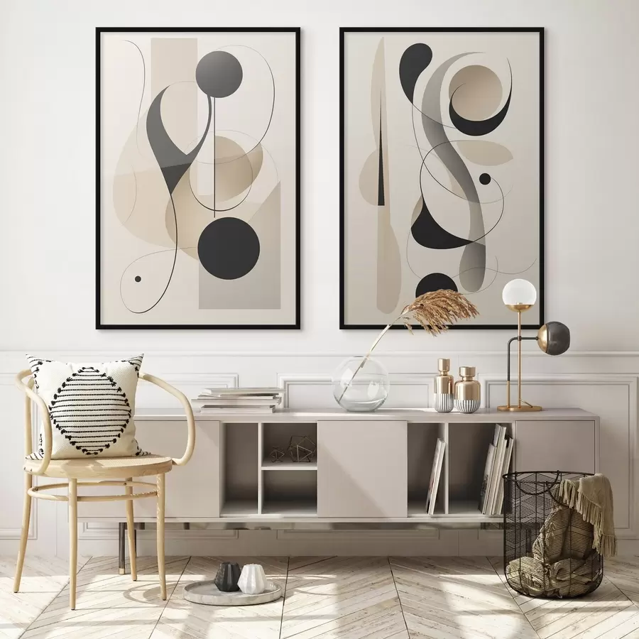 Papier peint photo Composition abstraite avec des courbes et des formes d00538