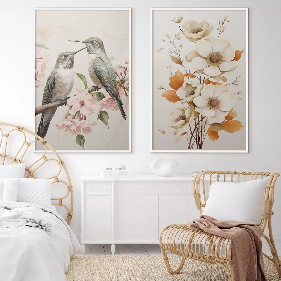 Papier peint photo Fleurs et oiseaux sur les branches d00560