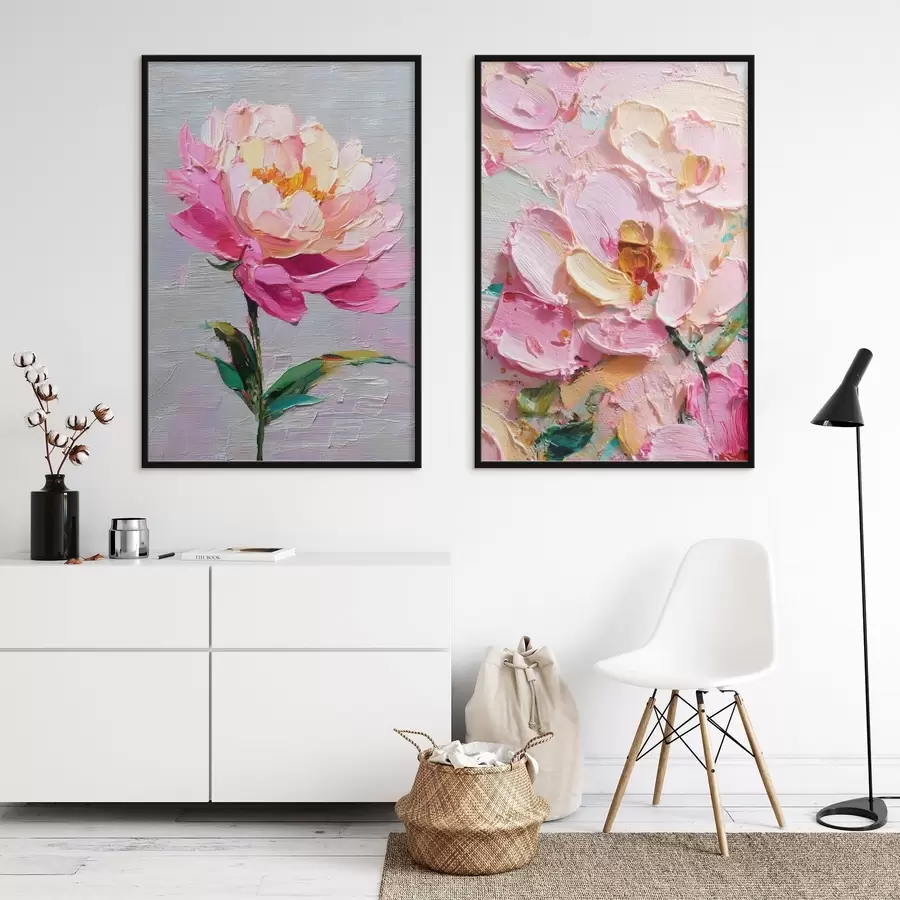 Papier peint photo Art moderne avec des fleurs roses en technique volumétrique d00572