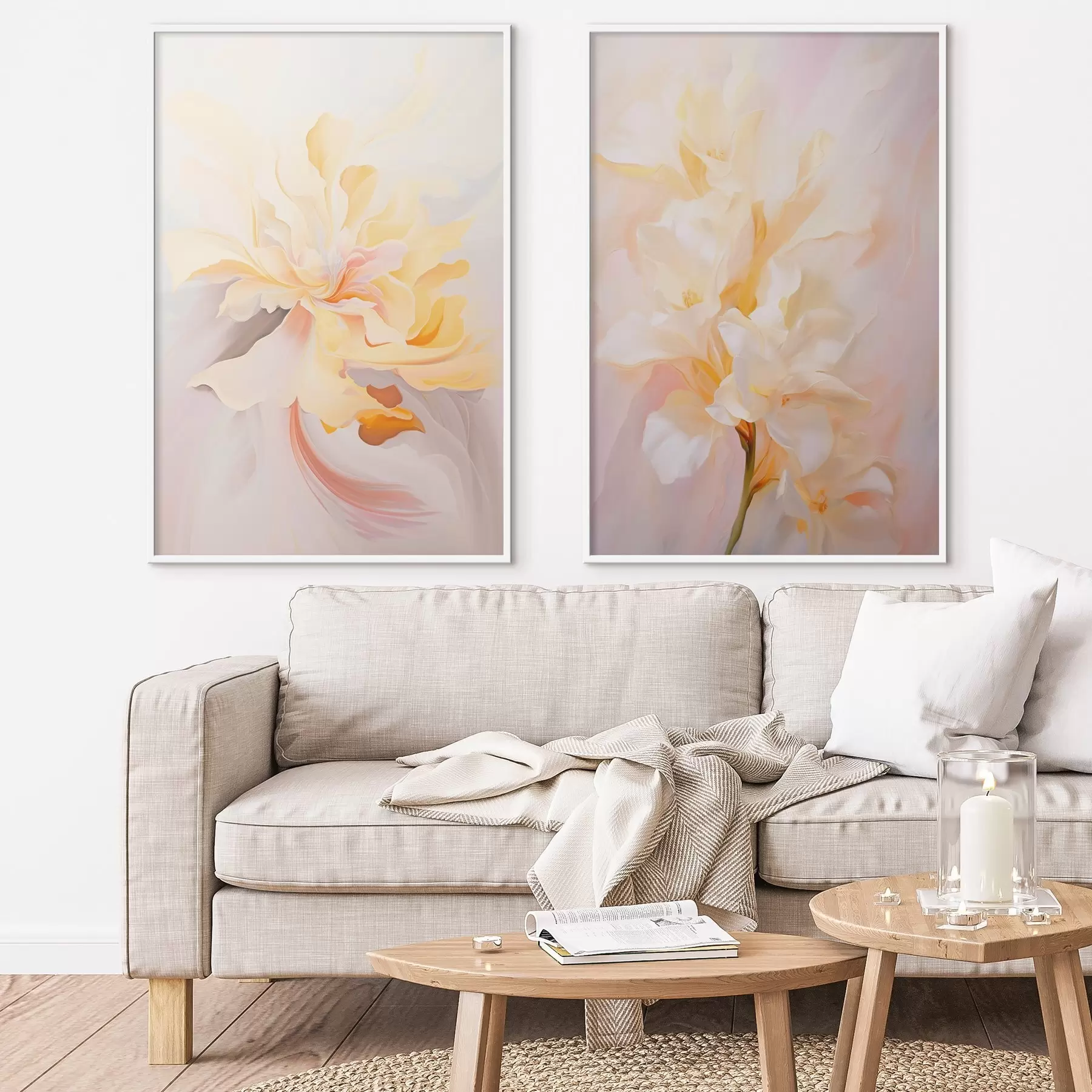 Papier peint photo Délicat diptyque en style aquarelle avec transitions de couleurs d00576