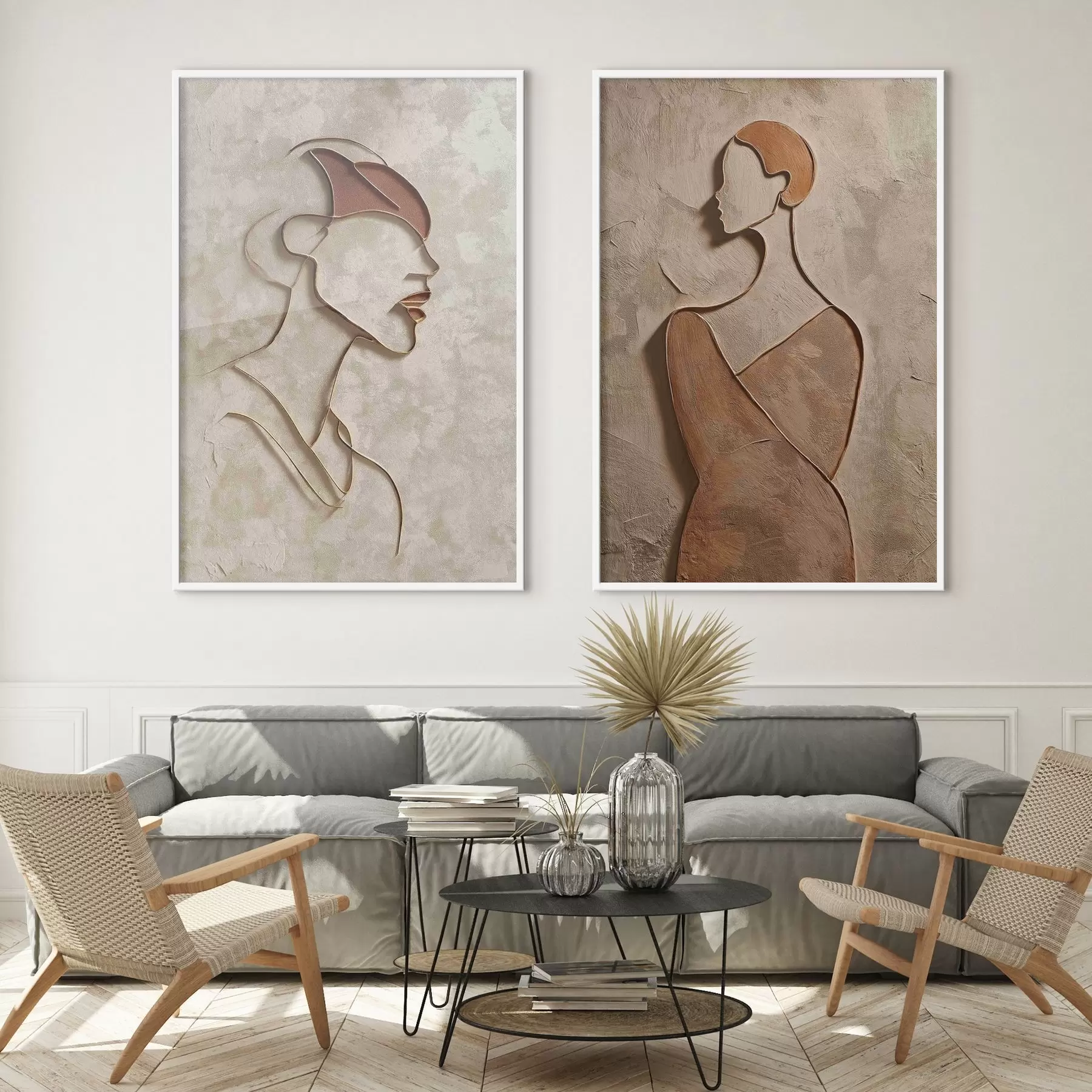 Fotobehang Reliëf silhouetten van mensen in een minimalistische stijl d00596