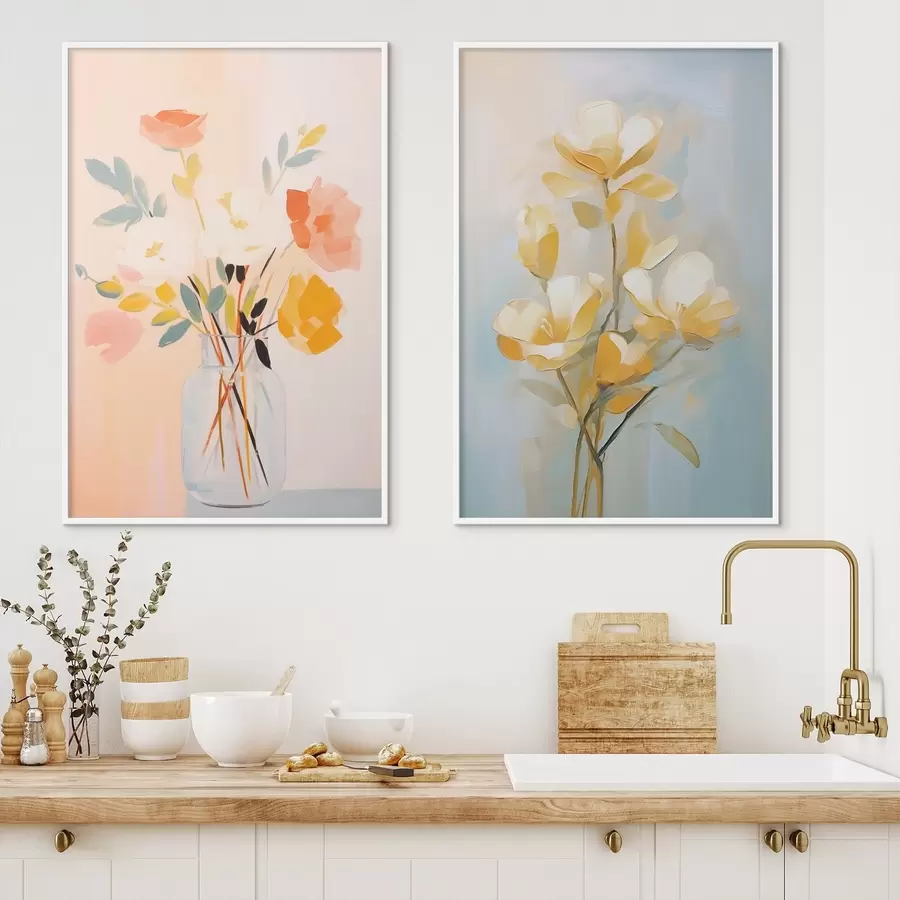 Papier peint photo Fleurs dans un vase : dessin dans le style de la peinture à l'huile d00636