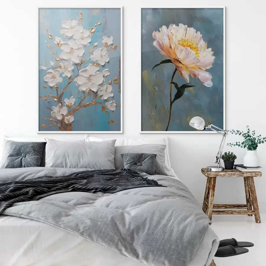 Papier peint photo Branche fleurie et pivoine : composition en relief d00637