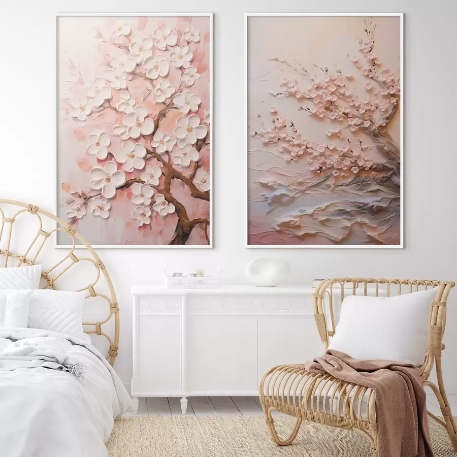 Papier peint photo Sakura en fleurs : composition en style impasto d00638
