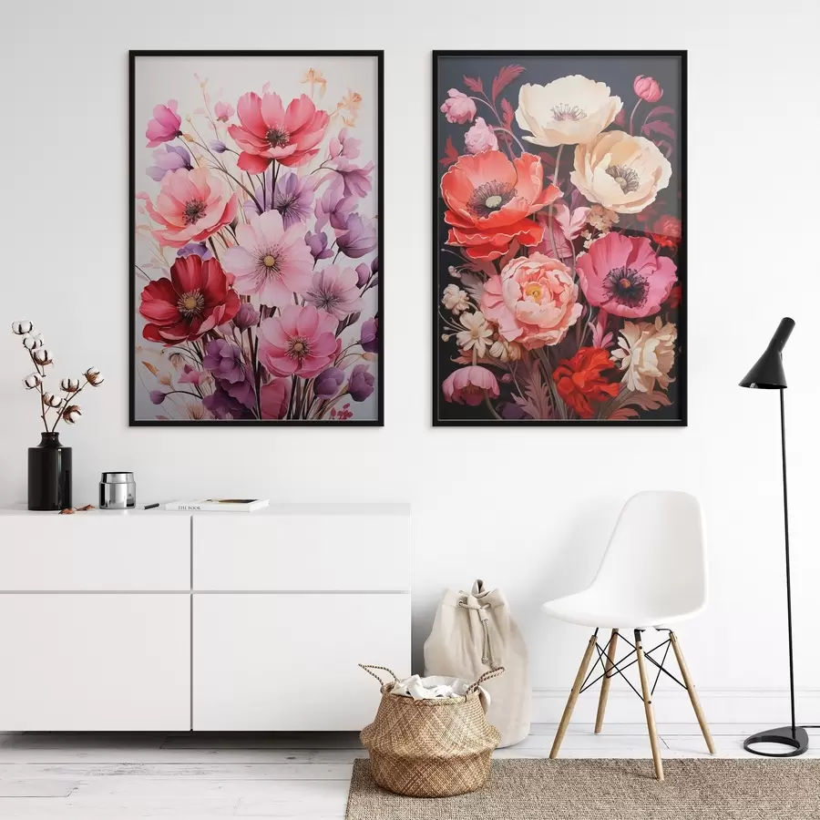 Papier peint photo Bouquets de coquelicots dans des tons pastel et riches d00661