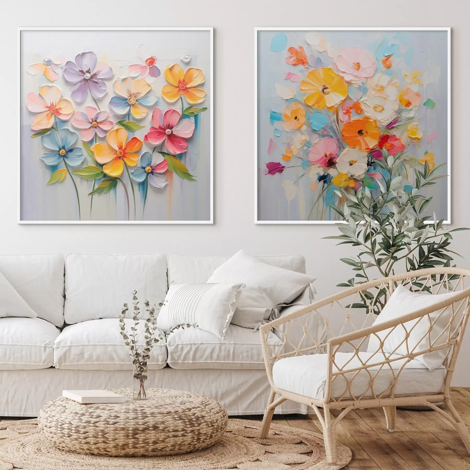 Papier peint photo Compositions abstraites de fleurs lumineuses réalisées en technique d'empâtement d00662