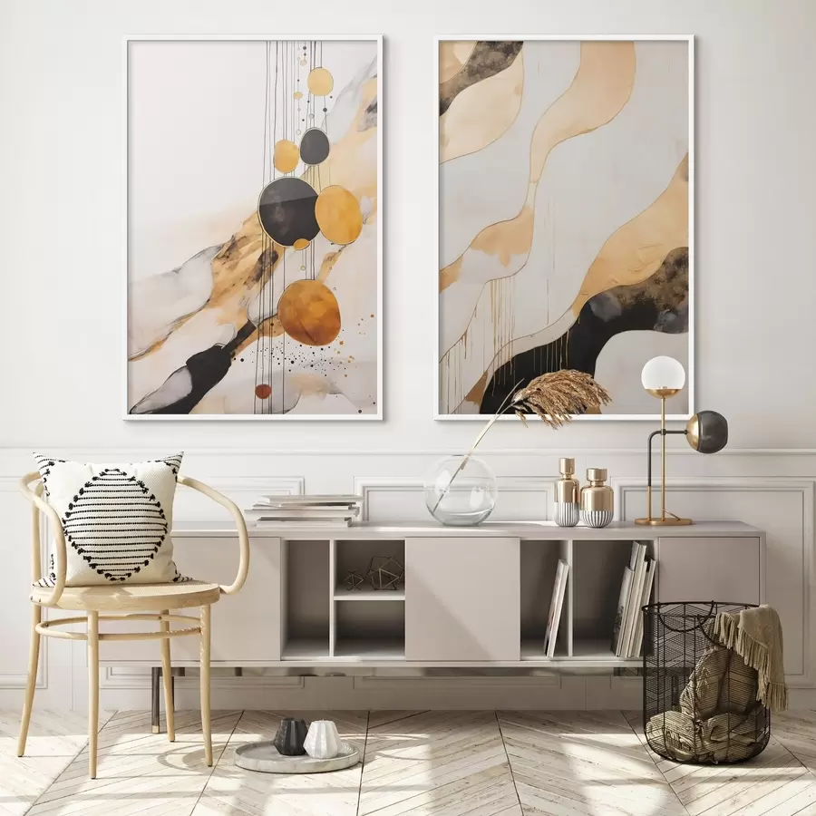 Papier peint photo Composition abstraite avec des cercles noirs et orange d00684