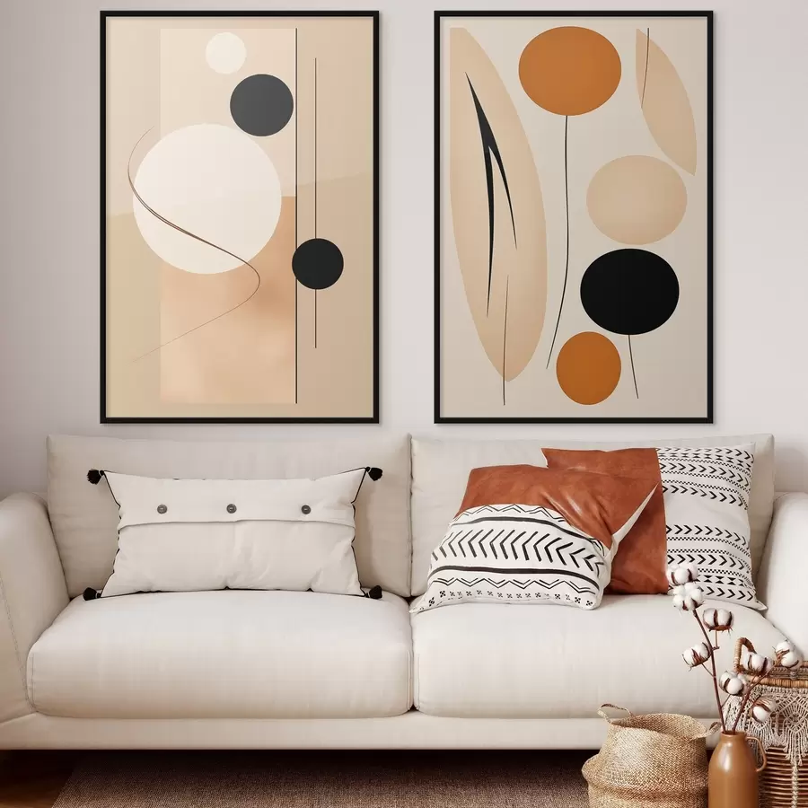 Papier peint photo Cercles géométriques minimalistes dans les tons beige et noir d00685