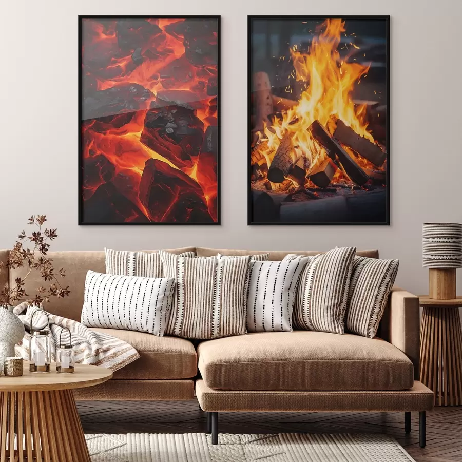 Papier peint photo Charbons ardents et flammes dans l'obscurité d00696