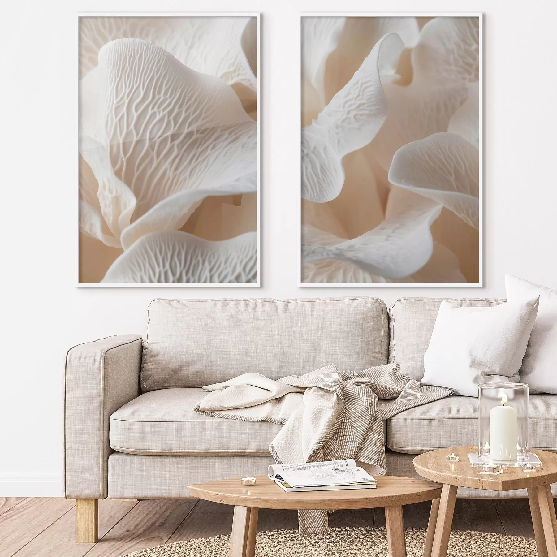 Papier peint photo pétales avec des nervures dans les tons beiges d00697