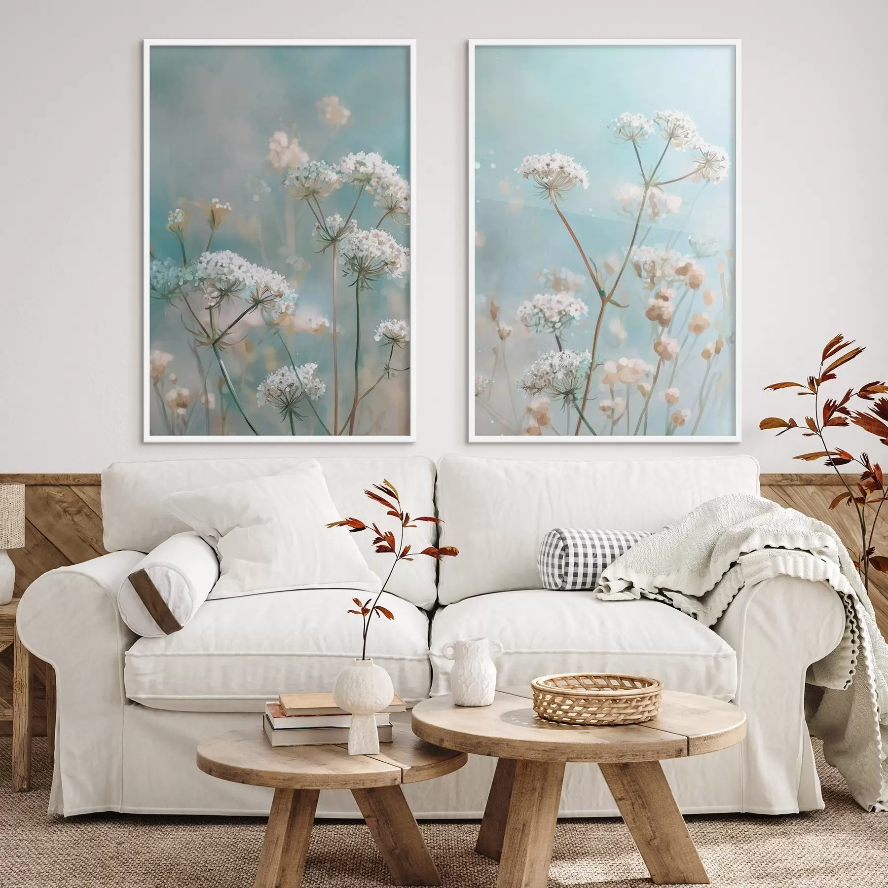 Fotobehang Queen Anne's Lace-bloemen in aquarelstijl op een blauwe achtergrond d00705
