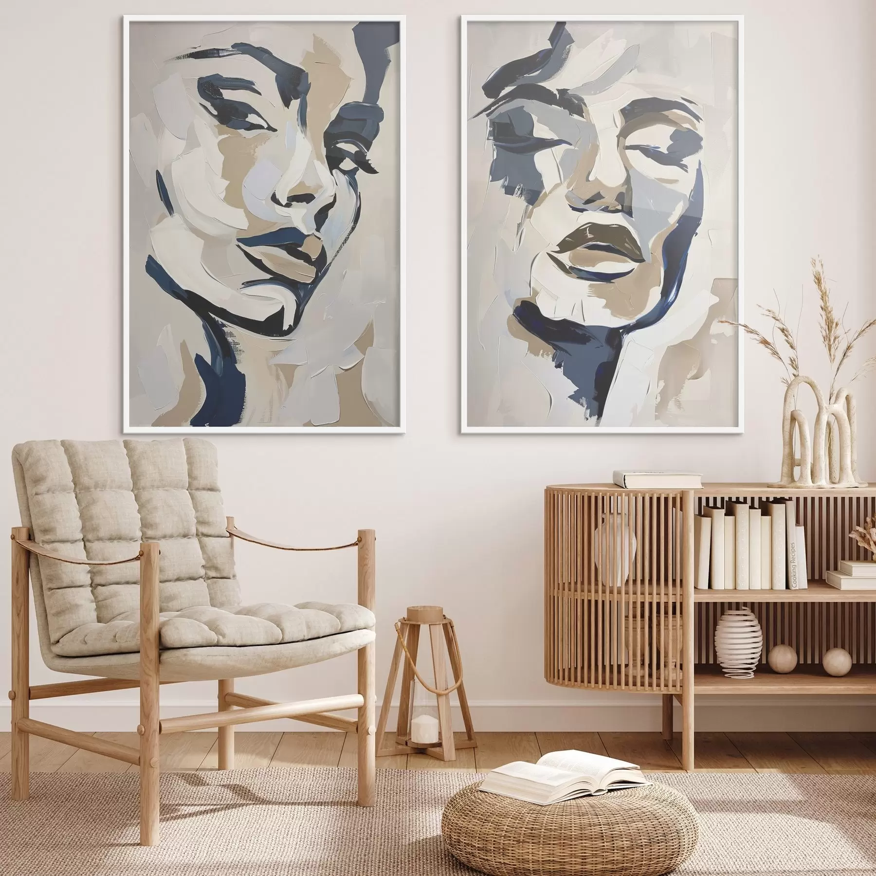 Papier peint photo Visages abstraits de femmes avec des coups de pinceau imités d00713