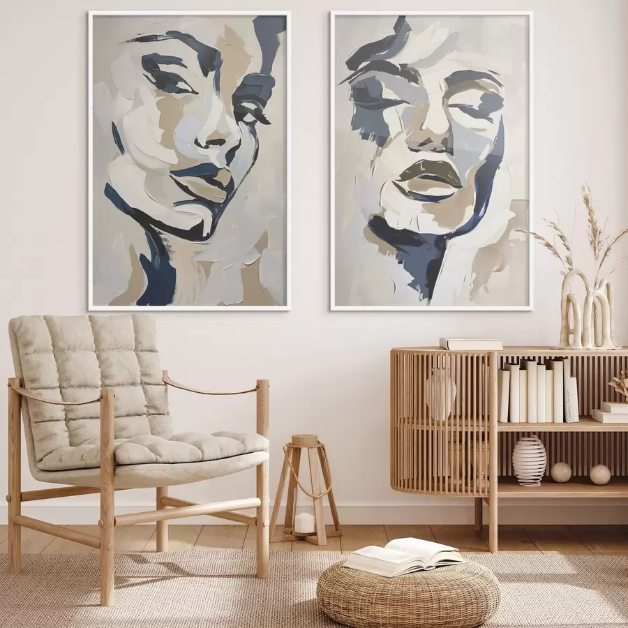 Papier peint photo Visages abstraits de femmes avec des coups de pinceau imités d00713