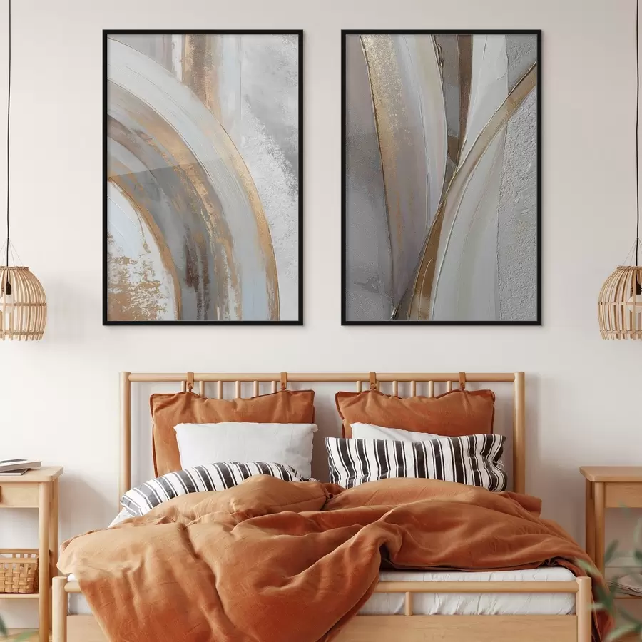 Papier peint photo Arcs abstraits gris et jaunes dans un style moderne d00749