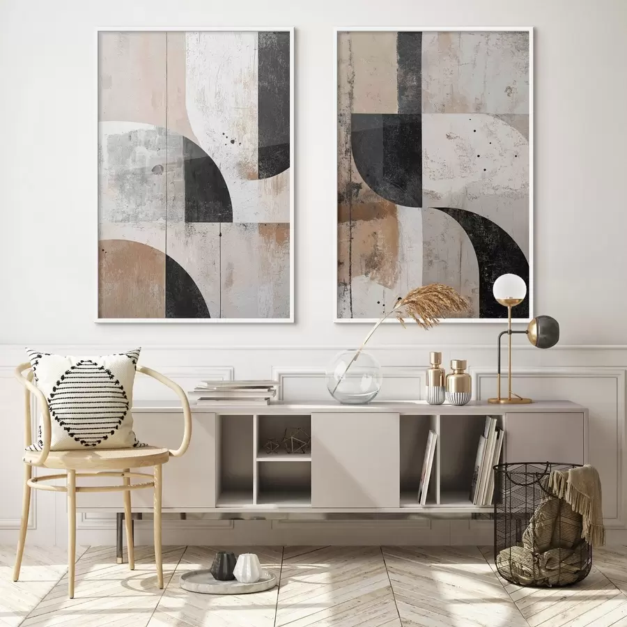 Papier peint photo Formes géométriques dans les tons beige et noir d00750