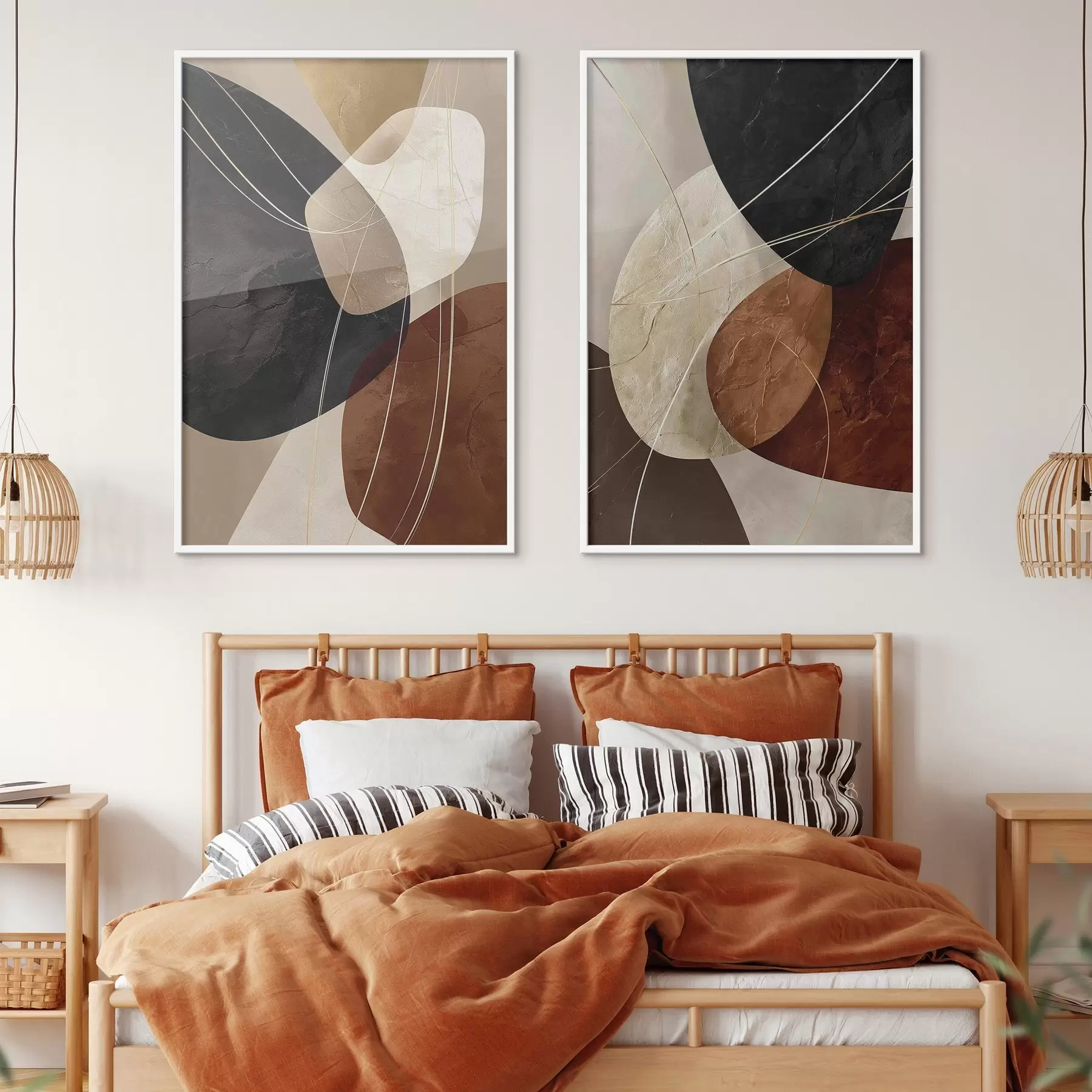 Fotobehang Geometrische ovalen in een warm kleurenpalet met gele lijnen d00763