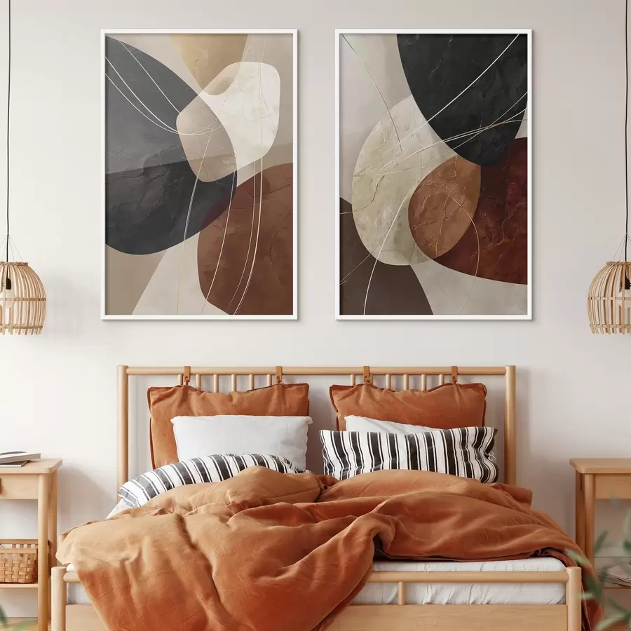 Papier peint photo Ovales géométriques dans une palette chaude avec des lignes jaunes d00763