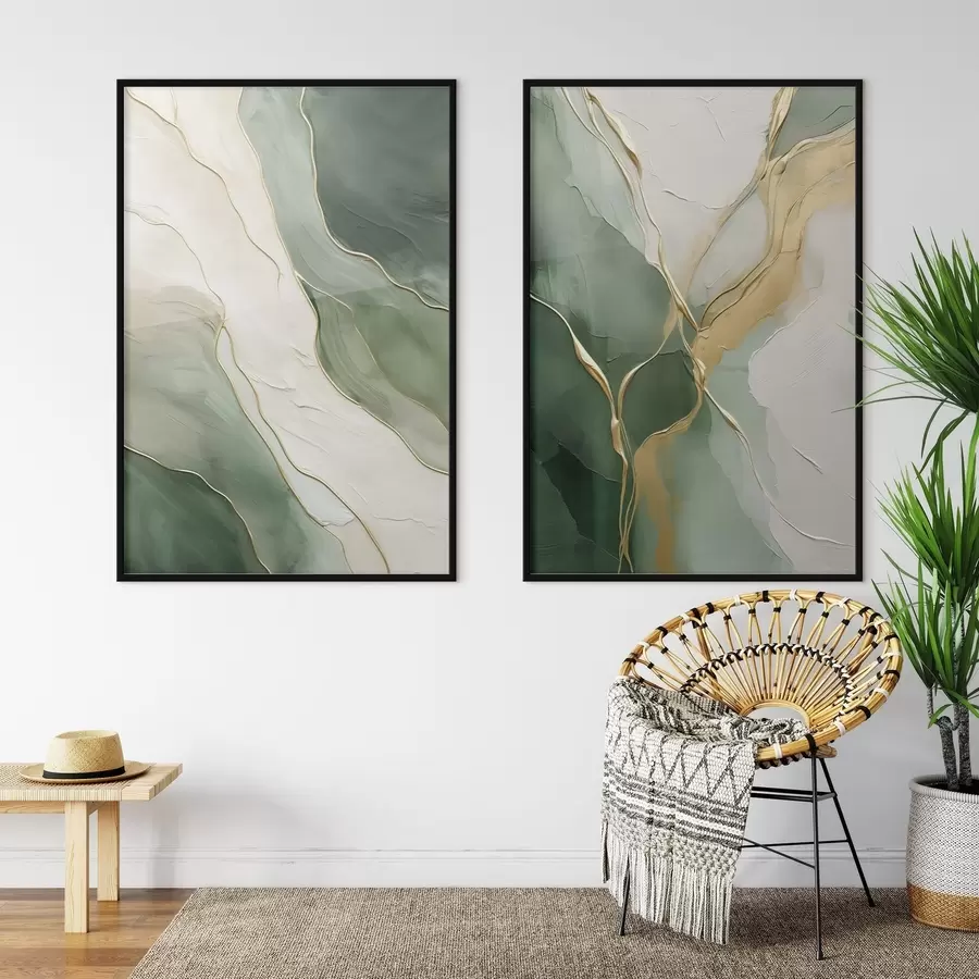 Papier peint photo Vagues émeraude avec des ruisseaux jaunes d00764