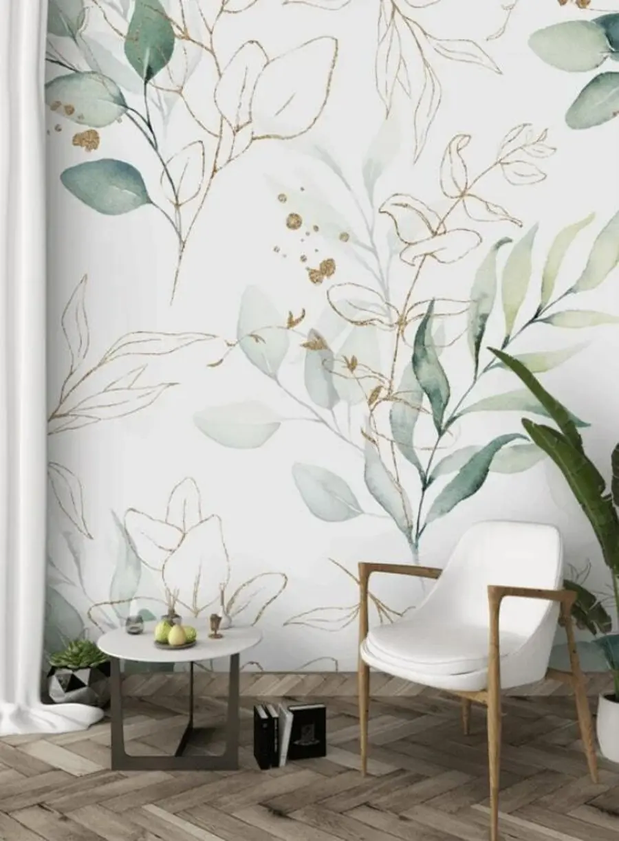 Fotobehang Groene bladeren in aquarelstijl u71464