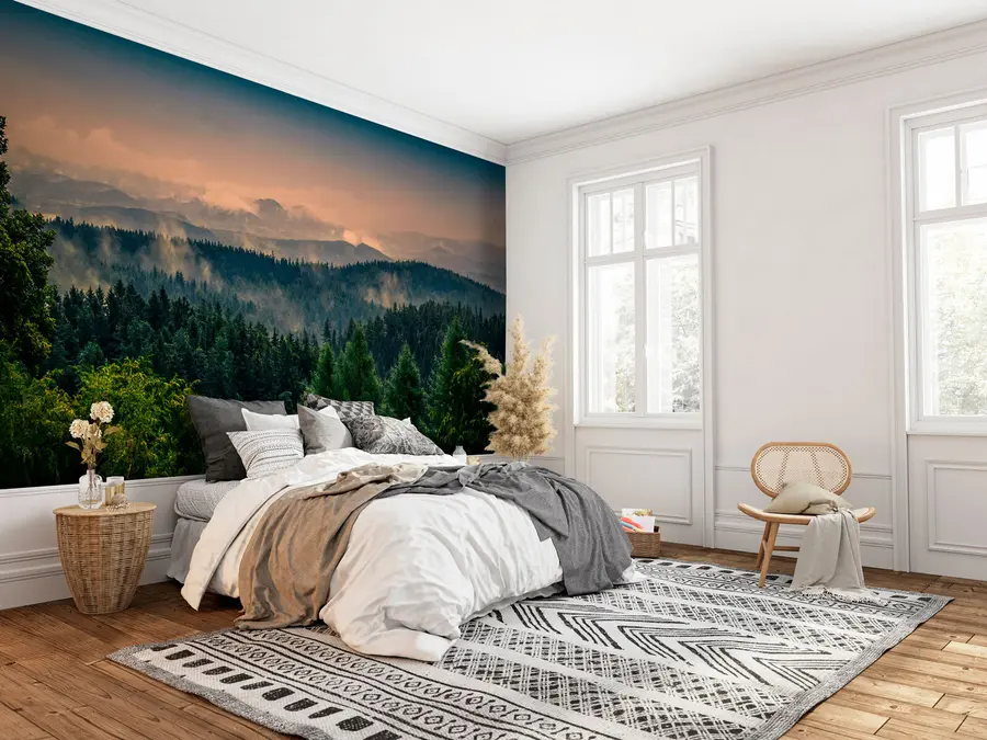 Fotobehang Bomen van bomen in de mist u72174