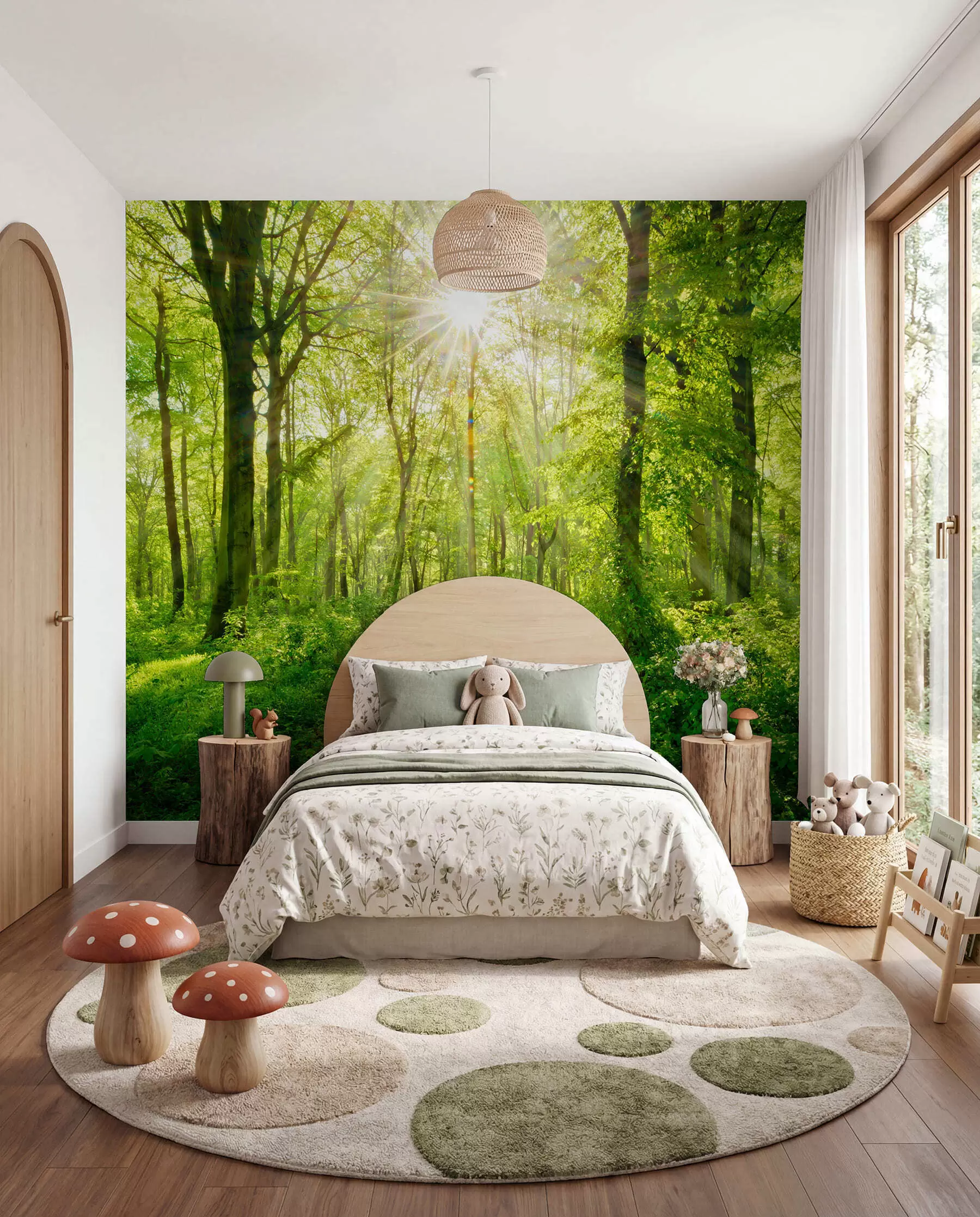 Fotobehang Pad onder groene takken u22252