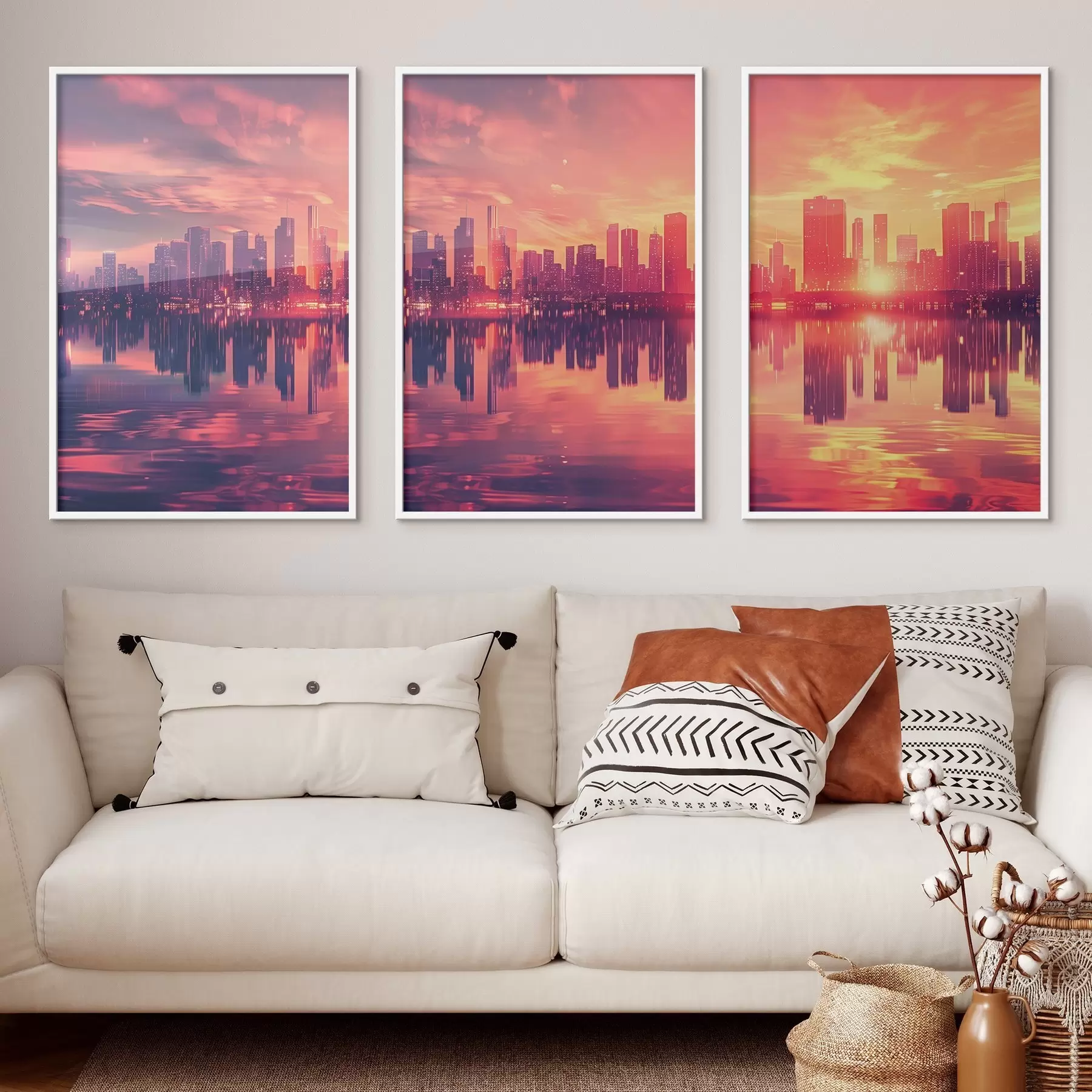 Fotobehang Romantische zonsondergang met een moderne stad op de achtergrond d00784