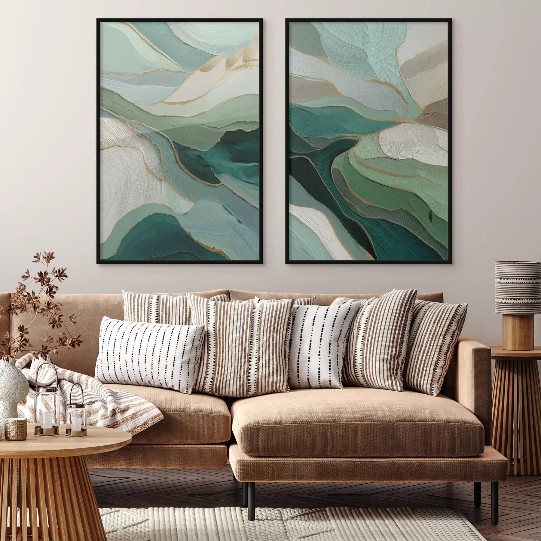 Papier peint photo Abstraction en couches émeraude avec un contour jaune d00766