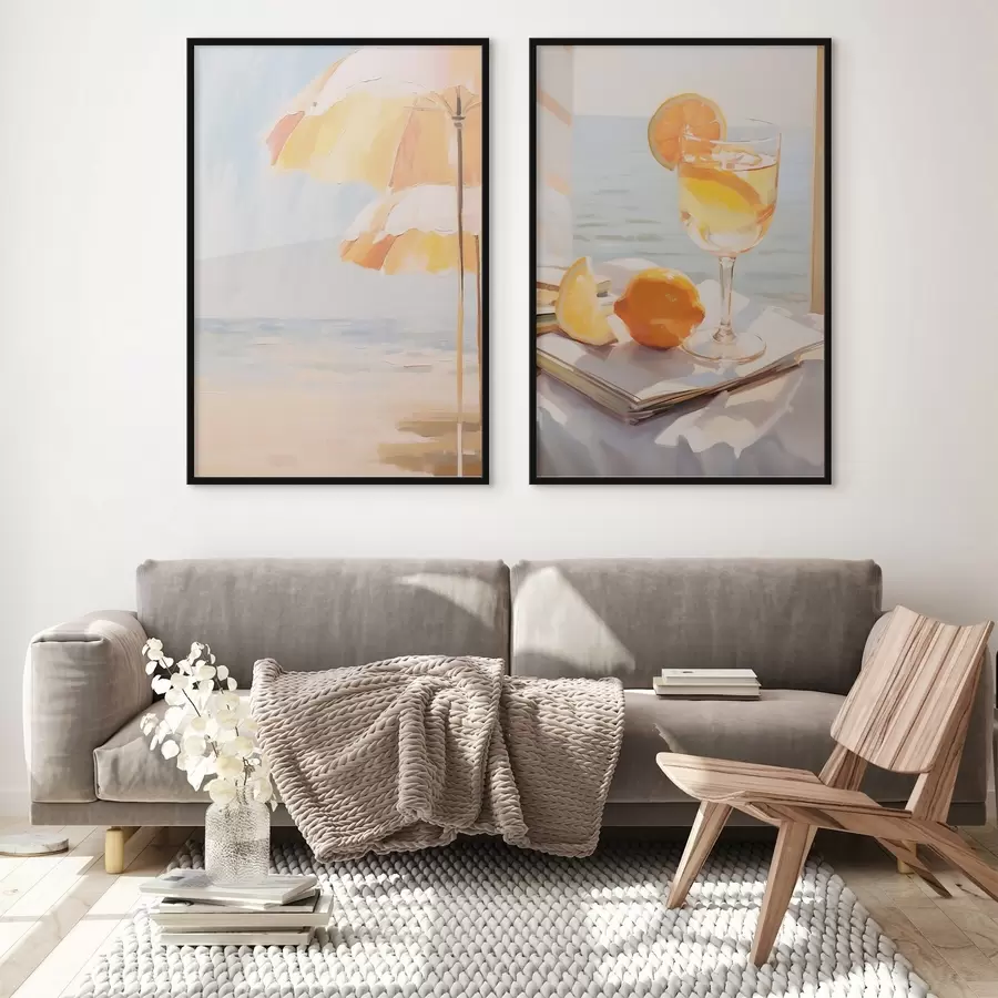 Papier peint photo Paysage de plage et cocktail dans un verre d00793