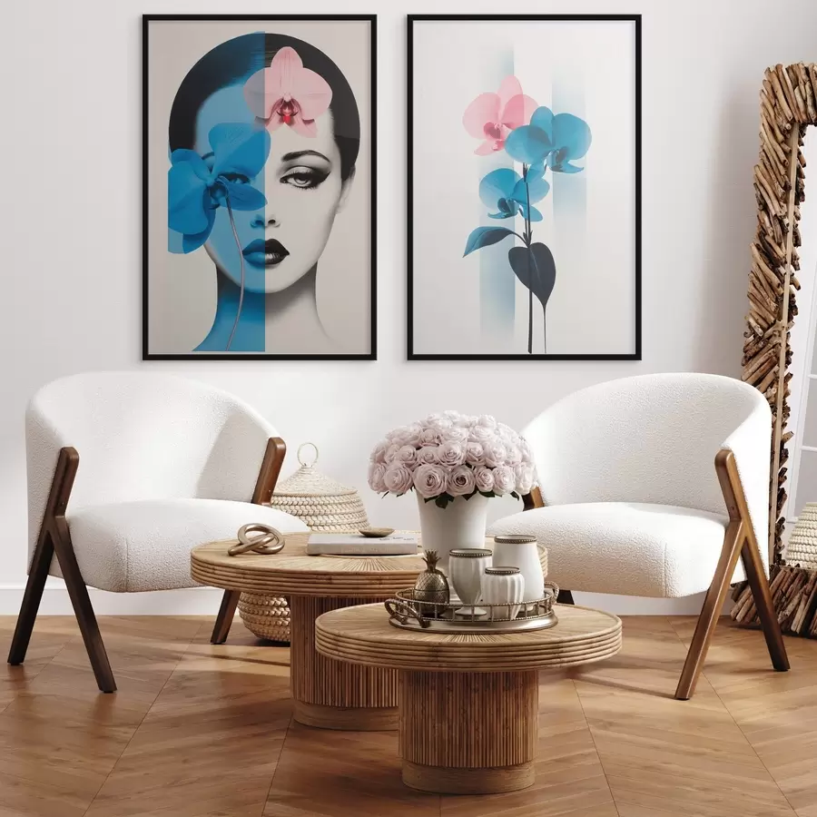 Papier peint photo Portrait abstrait d'une femme avec des orchidées d00818